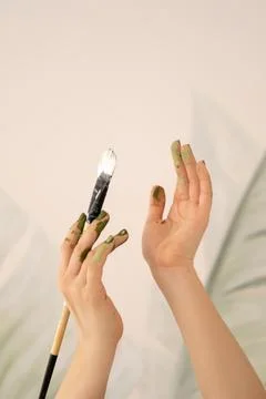 The creative workshop of artists, the movements of the artist's hands with a Stock Photos