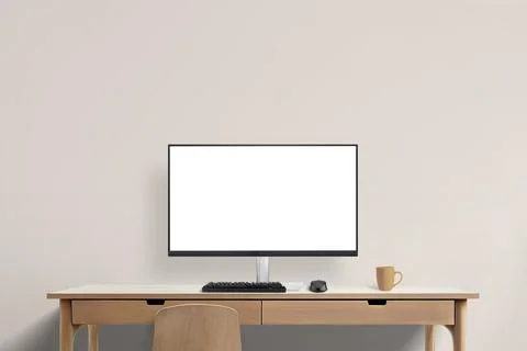 Creative workspace with computer display mockup on work desk Stock Photos