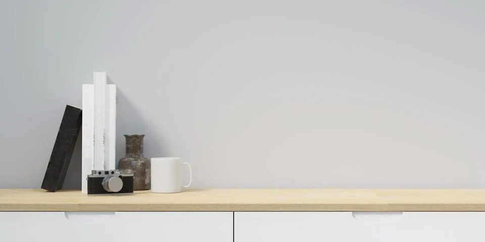 Creative workspace. Home office wood desk workspace. supplies on office Stock Illustration