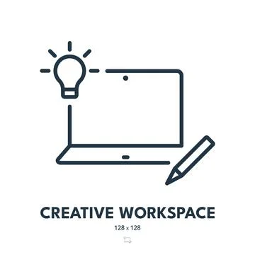 Creative Workspace Icon. Workplace, Laptop, Contemporary. Editable Stroke. .. Stock Illustration