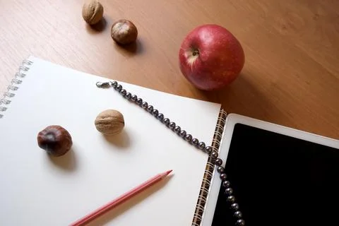 Creative workspace with natural elements and artistic tools Stock Photos