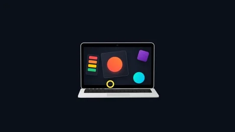Creative Workstation 3D Laptop Graphic Design Canvas Reveal Stock Footage 347376847