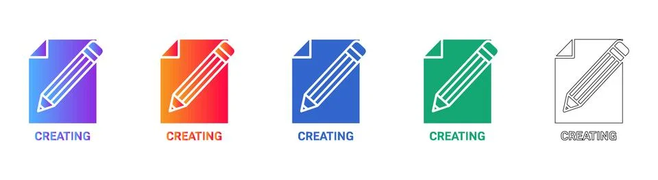 Creative Writing and Document Editing Icons Illustrazione stock