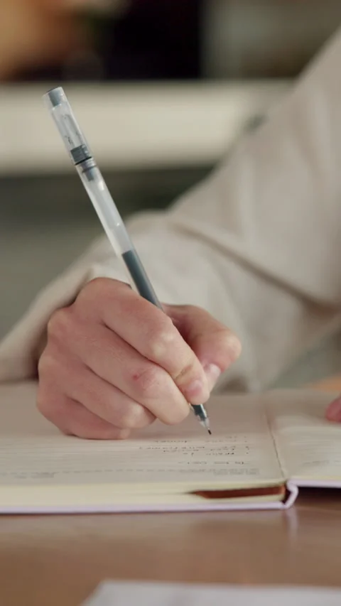 Creative, writing and hand with notebook in home, remote work and plan for story Stock Footage 336655942