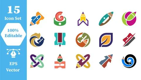 Creative writing and pencil design element vector icon set with creative Stock Illustration