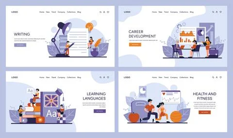 Creative writing, career progression, language proficiency, health and exercise Ilustración de archivo