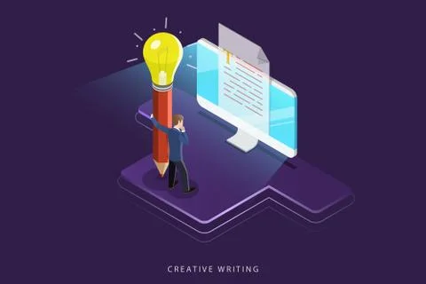 Creative writing flat isometric vector concept. Stock Illustration