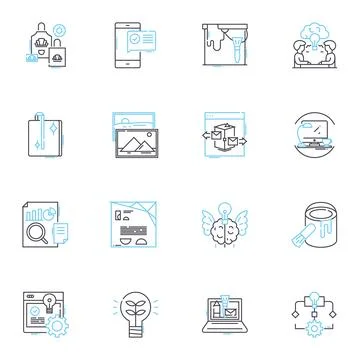 Creative writing linear icons set. Imagination, Inspiration, Expression, Prose Stock Illustration