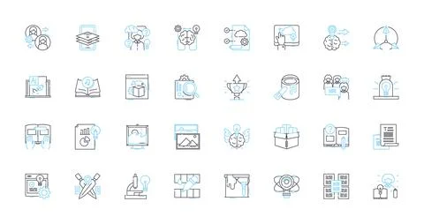 Creative writing linear icons set. Imagination, Inspiration, Expression, Prose Stock Illustration