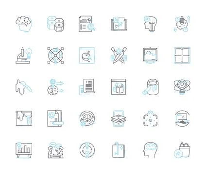 Creative writing linear icons set. Imagination, Inspiration, Expression, Prose Stock Illustration