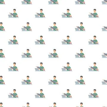 Creative writing pattern with person using laptop and pencil Stock Illustration