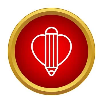 Creative writing pencil heart red gold icon Stock Illustration