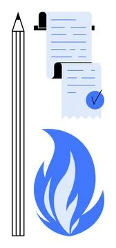 Creative Writing Process Highlighted with Pencil Note and Flame Symbol 스톡 일러스트