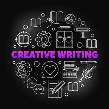 Creative writing vector colored round outline illustration Stock Illustration