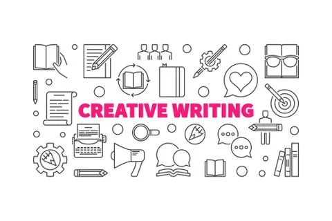 Creative writing vector horizontal linear illustration Stock Illustration