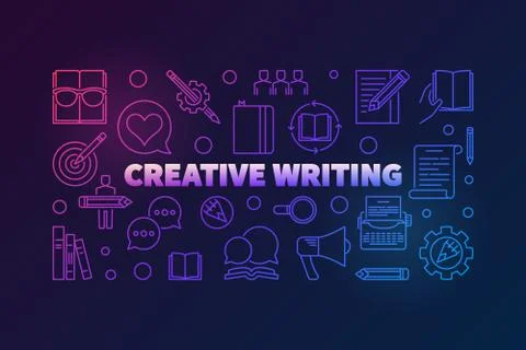 Creative writing vector outline colored horizontal banner Stock Illustration