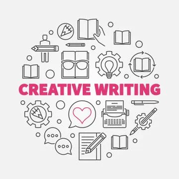 Creative writing vector round concept line illustration Illustrazione stock