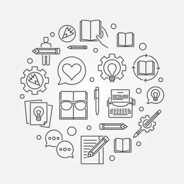 Creative writing vector round linear illustration 스톡 일러스트