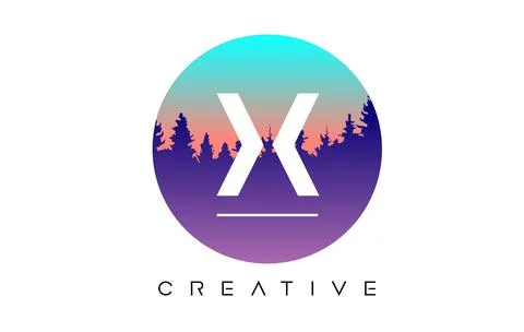 Creative X Letter Logo Design with Pine Forest Vector Shapes and Pastel Color Illustrazione stock