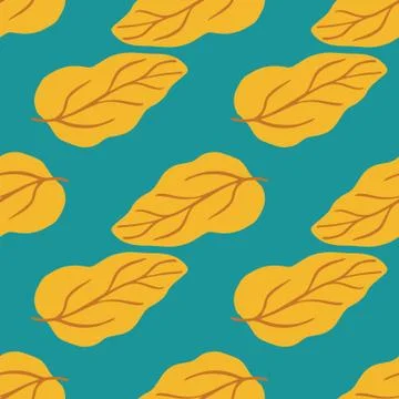 Creative yellow leaves seamless pattern on green background. Simple leaf endl Stock Illustration
