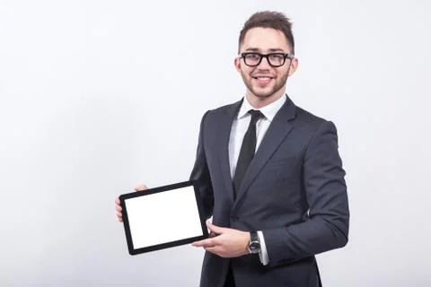 Creative young engineer in a business suit with a tie and sungla Foto stock