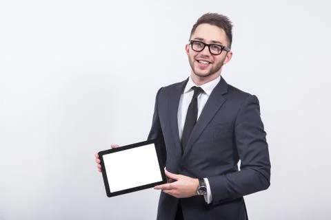 Creative young engineer in a business suit with a tie and sungla Stock Photos