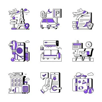 Creatively crafted amazing glyph illustrations set of travel and tourism Ilustración de archivo