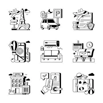 Creatively crafted amazing glyph illustrations set of travel and tourism Ilustración de archivo