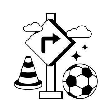 Creatively crafted glyph illustration denoting sports direction signage. Illustrazione stock