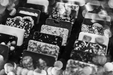 Creatively decorated chocolate tablets Stock Photos