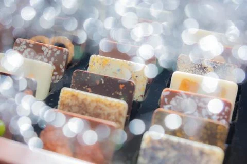 Creatively decorated chocolate tablets Foto stock
