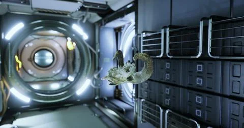 Creatively designed model in the interior of a space laboratory at night Stock Illustration