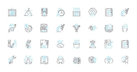 Creativity and innovation linear icons set. Imagination, Ingenuity, Originality Stock Illustration