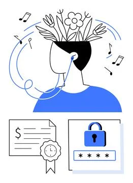 Creativity Blooms Through Music While Ensuring Secure Transactions and Onli.. Stock Illustration