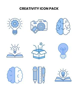 Creativity Blue Set Icons Pack Stock Illustration