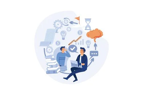 Creativity as business development and innovations flat person collection set Stock Illustration
