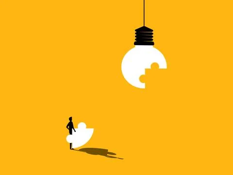 Creativity. Businessman completes light bulb with jigsaw puzzle Stock Illustration