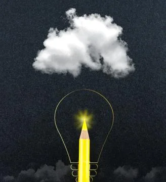 Creativity cloud idea,sketch with yellow pencil on black background Stock Photos