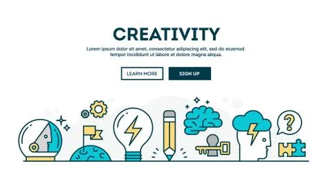 Creativity, colorful concept header, flat design thin line style Stock Illustration