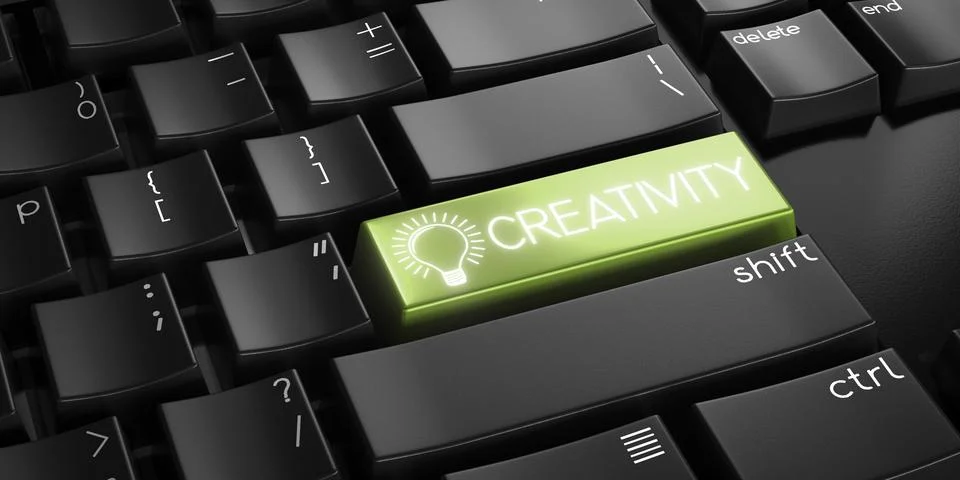 Creativity - computer keyboard - 3D illustration 스톡 일러스트