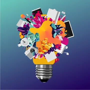 Creativity concept 3d bulb. Art and education vector banner. Abstract vector Stock Illustration