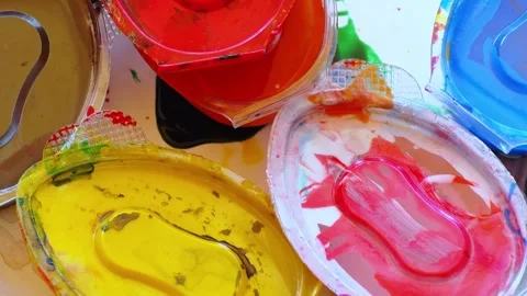 Creativity concept: color paint set on the white table. The view from the top. Video stock 313318537