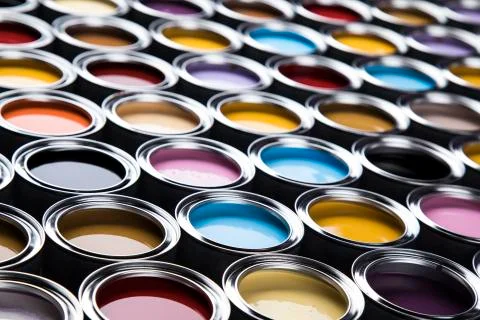 Creativity concept group of tin metal cans with color paint Free Stock Photos