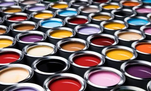 Creativity concept group of tin metal cans with color paint Free Stock Photos