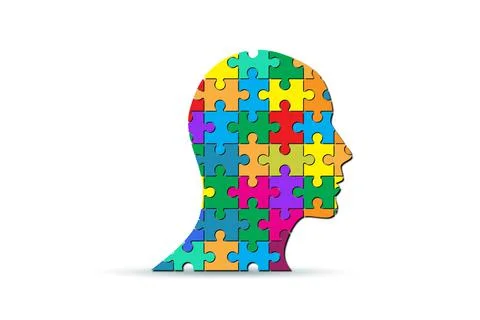 Creativity concept with head made of jigsaw pieces Stock Illustration