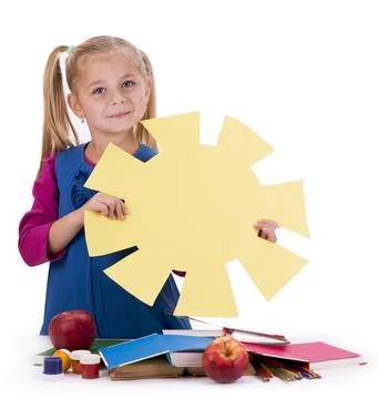 Creativity concept. hild and creativity. girl cuts the sun out of colored paper Foto stock