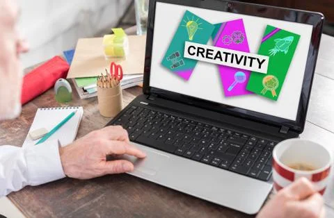 Creativity concept on a laptop screen 스톡 사진