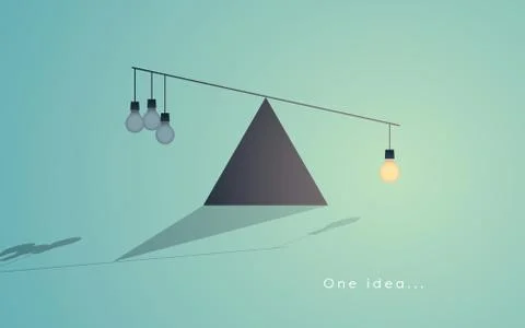Creativity concept with one light bulb as symbol of great idea outweighing many Stock Illustration