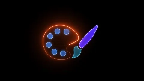 Creativity concept with an orange neon light palette and blue brush symbol .. Stockbeeldmateriaal 329597731