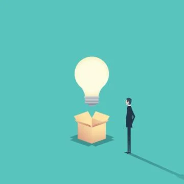 Creativity concept think outside the box with businessman and a lightbulb Stock Illustration